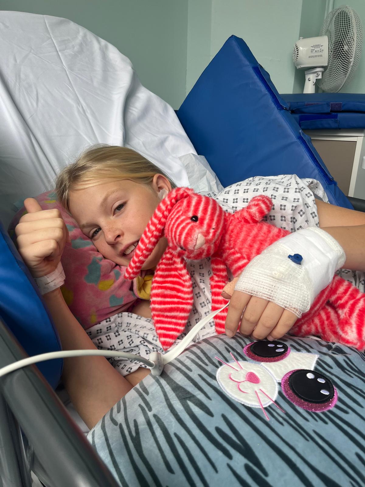 Millie in her hospital bed