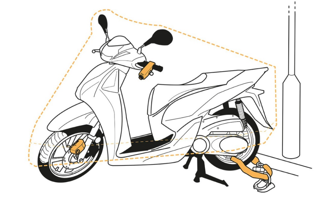 moped showing the lock, chain and cover