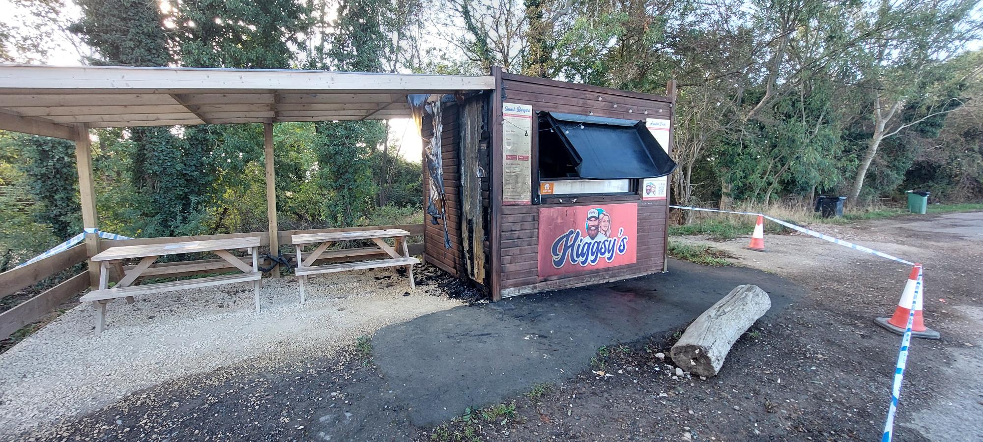 Aftermath of a fire at a burger stand. 