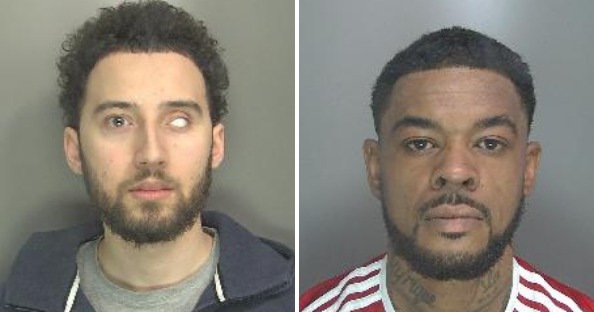 Two custody photos of men, one with a glass eye. 