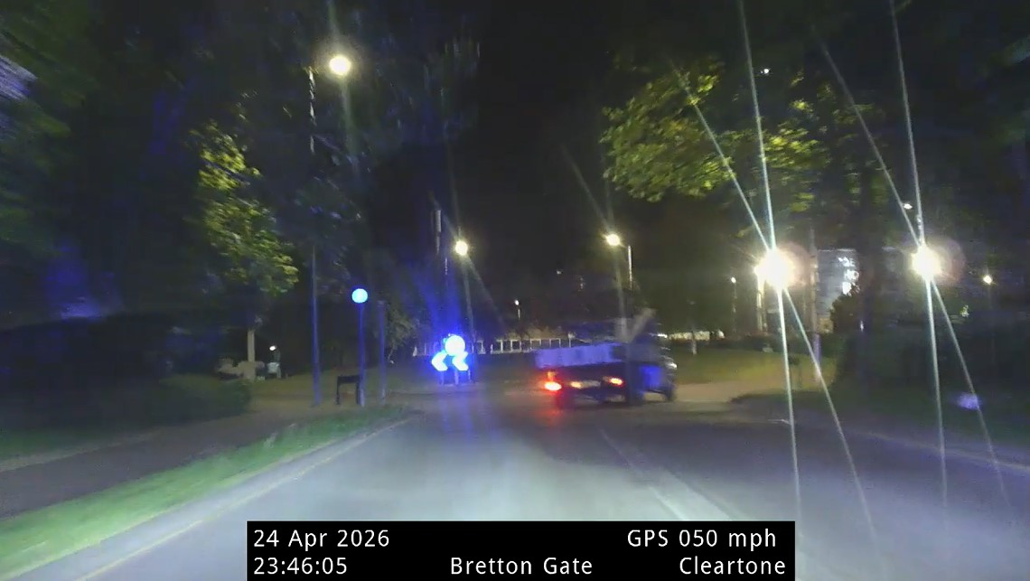 A screenshot of dashcam footage from a pursuit with Cian McCluskey