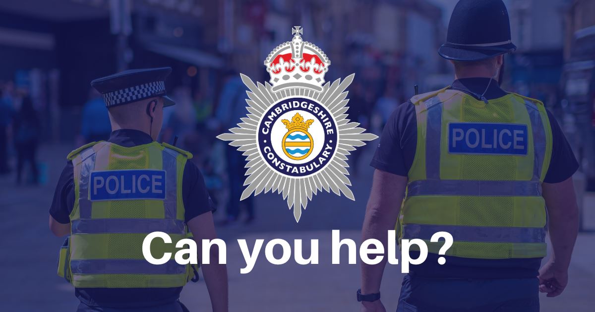 The Cambs police crest and the words can you help. 