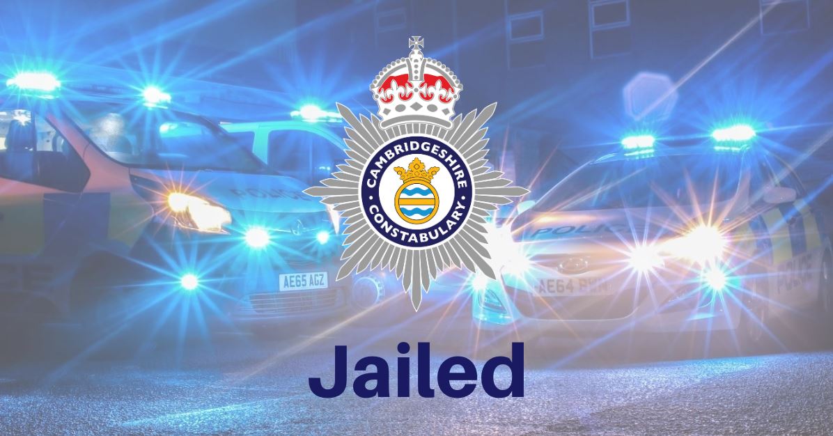 Police vehicles on blue lights with the force crest and the words "jailed" in the foreground