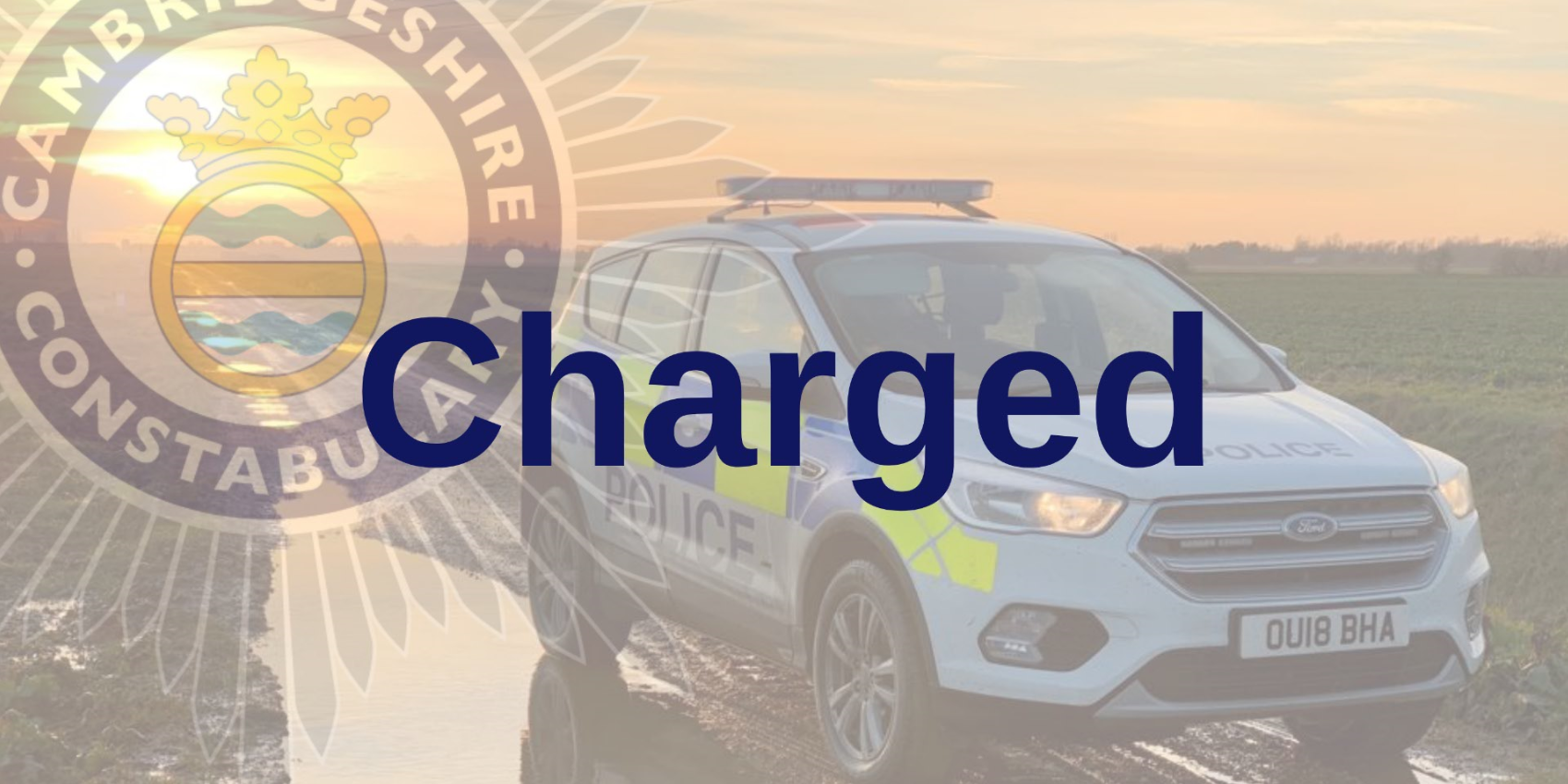 four-by-four police car in rural location at sunset with charged text overlaid